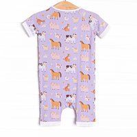 Barnyard Bedtime Bamboo Short Zippy Pajama, Purple