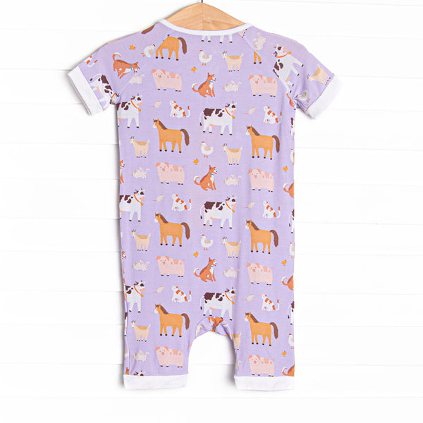 Barnyard Bedtime Bamboo Short Zippy Pajama, Purple