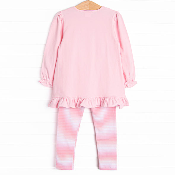 Rosebud Bow Applique Legging Set, Pink