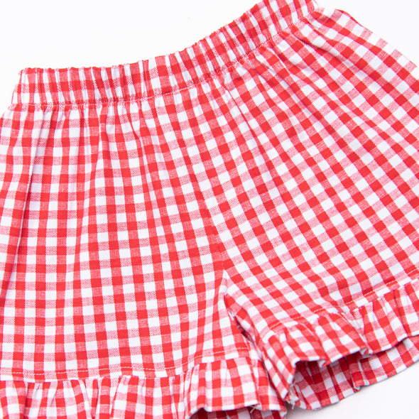 Mousin' Around Knit Smocked Ruffle Short Set, Red Knit