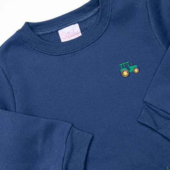 Tractor Time Embroidered Sweatshirt, Navy