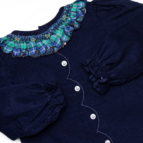 Bleu: Harper Holly Smocked Long Sleeve Dress, Blue and Green Plaid