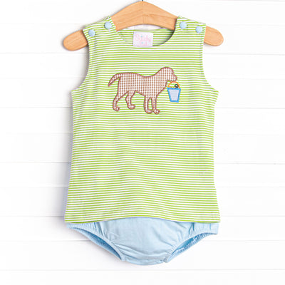 Sand Pail Pup Applique Diaper Set, Green