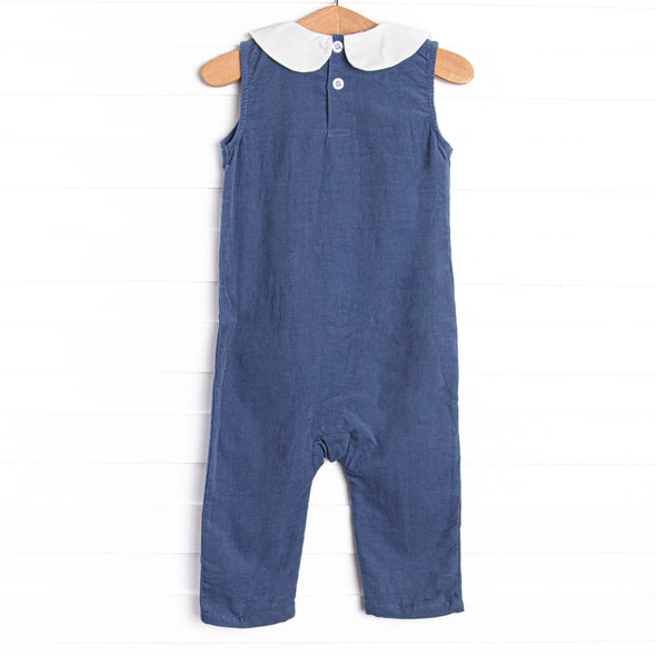 Pointer Pup Applique Long Jon Jon, Navy Corduroy