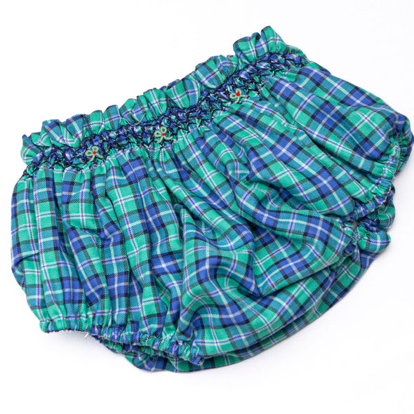 Bleu: Harper Holly Smocked Long Sleeve Diaper Set, Blue and Green Plaid