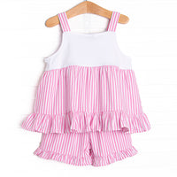 Ocean Adventure Embroidered Ruffle Short Set, Pink