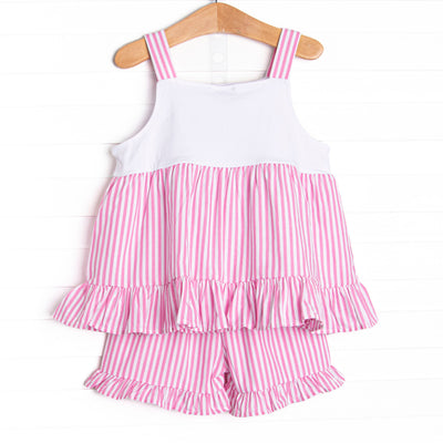 Ocean Adventure Embroidered Ruffle Short Set, Pink