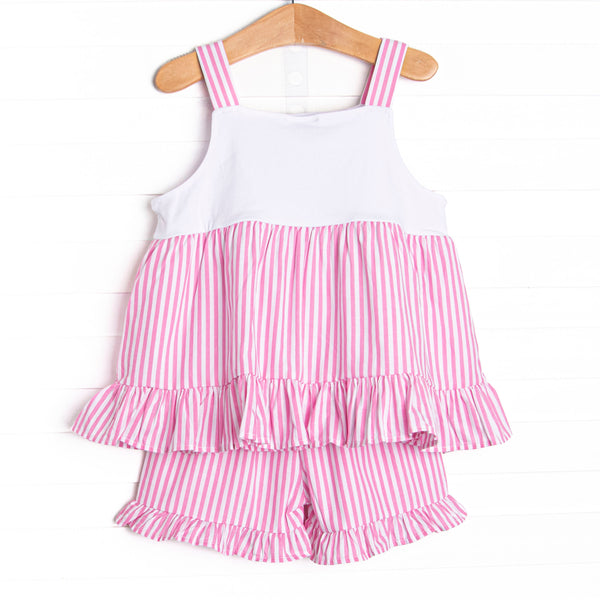 Ocean Adventure Embroidered Ruffle Short Set, Pink
