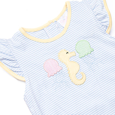 Jellyfish Fields Applique Flutter Sleeve Bubble, Blue
