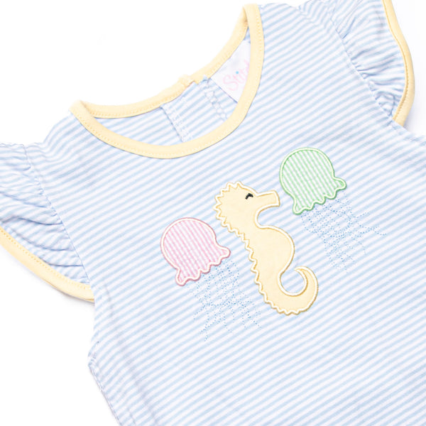 Jellyfish Fields Applique Flutter Sleeve Bubble, Blue