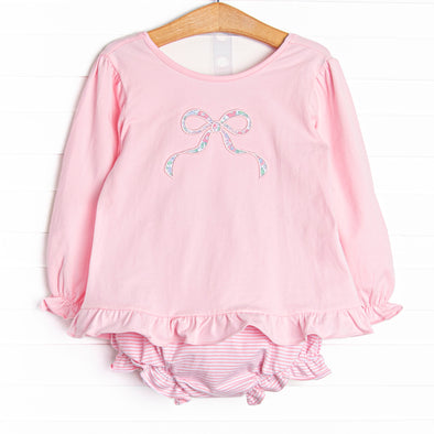 Rosebud Bow Applique Diaper Set, Pink