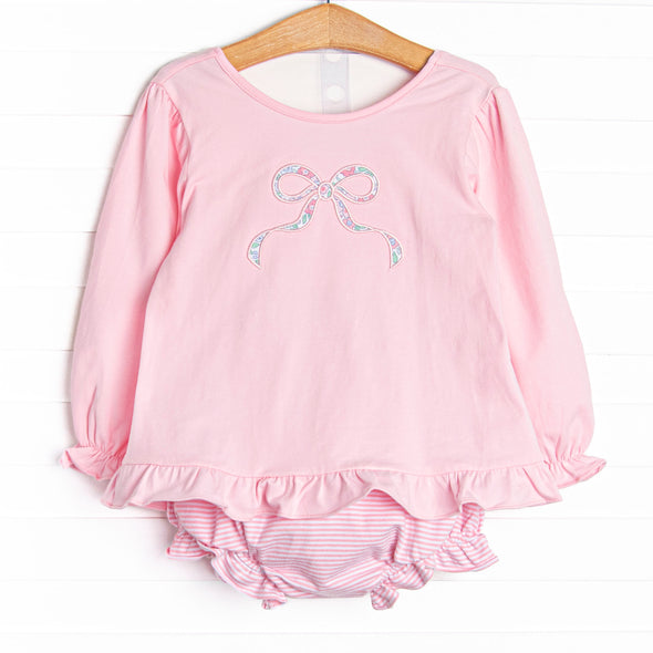 Rosebud Bow Applique Diaper Set, Pink