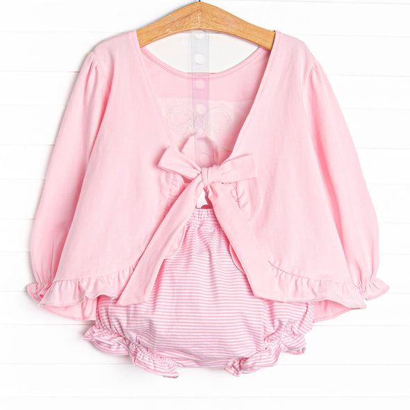 Rosebud Bow Applique Diaper Set, Pink