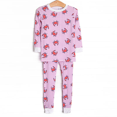 East Coast Crabs Bamboo Pajama Set, Pink
