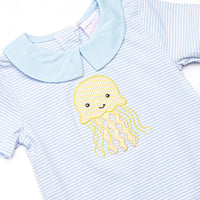 Blue Sea Stinger Applique Short Romper, Blue