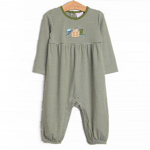 Fly Fishing Fun Applique Romper, Green Stripe