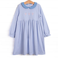 Blakely Bow Pima Embroidered Long Sleeve Dress, Blue