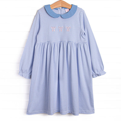 Blakely Bow Pima Embroidered Long Sleeve Dress, Blue
