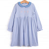Blakely Bow Pima Embroidered Long Sleeve Dress, Blue