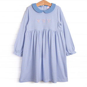 Blakely Bow Pima Embroidered Long Sleeve Dress, Blue