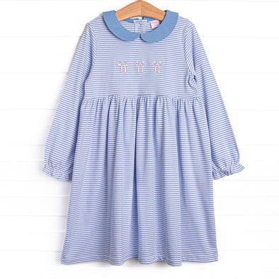 Blakely Bow Pima Embroidered Long Sleeve Dress, Blue