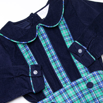 Bleu: Callum Classic Long Sleeve Diaper Set, Blue and Green Plaid