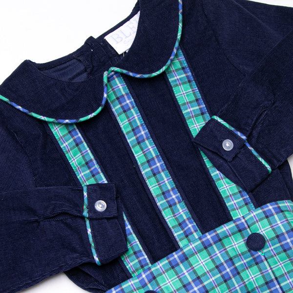 Bleu: Callum Classic Long Sleeve Diaper Set, Blue and Green Plaid