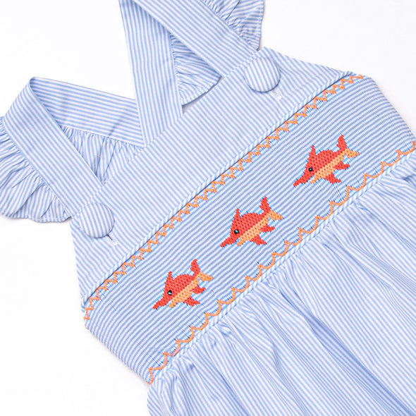 Marlin Marina Smocked Ruffle Bubble, Blue