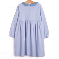 Blakely Bow Pima Embroidered Long Sleeve Dress, Blue
