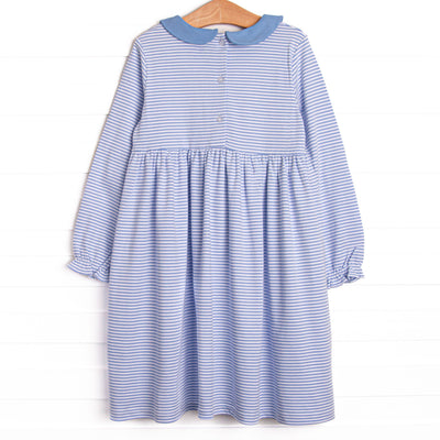 Blakely Bow Pima Embroidered Long Sleeve Dress, Blue