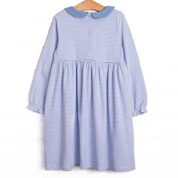 Blakely Bow Pima Embroidered Long Sleeve Dress, Blue