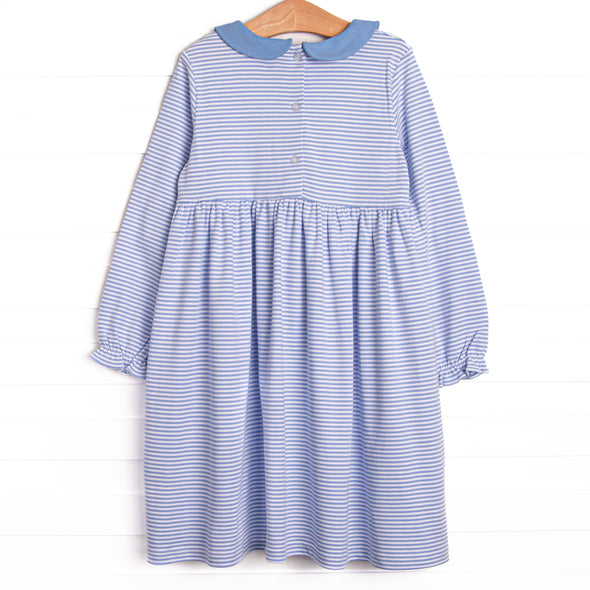 Blakely Bow Pima Embroidered Long Sleeve Dress, Blue