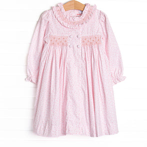 Bleu: Merritt Smocked Long Sleeve Dress, Pink