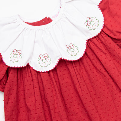 Tis the Season Embroidered Swiss Dot Bubble, Red