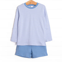 Blakely Pima Long Sleeve Short Set, Blue