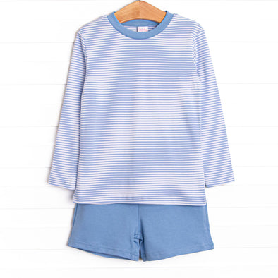 Blakely Pima Long Sleeve Short Set, Blue