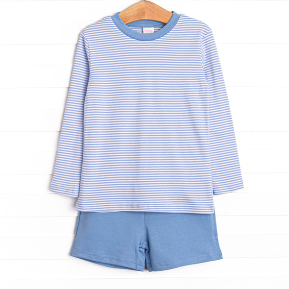Blakely Pima Long Sleeve Short Set, Blue
