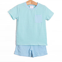 Evan Short Set, Light Blue and Mint Stripe