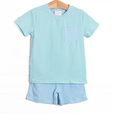 Evan Short Set, Light Blue and Mint Stripe