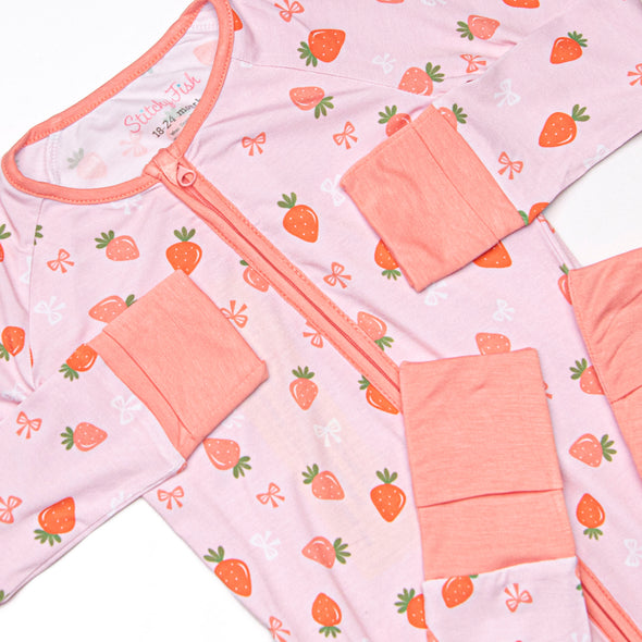 Berry Bow Bamboo Zippy Pajama, Pink