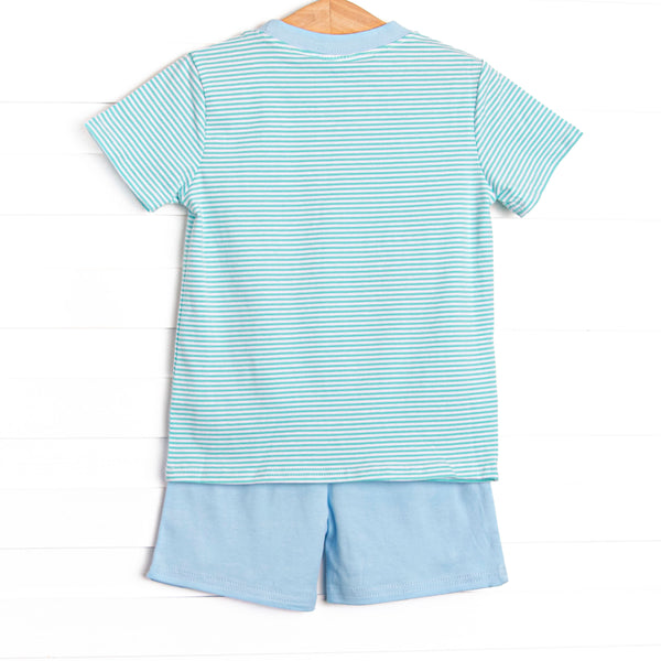 Evan Short Set, Light Blue and Mint Stripe