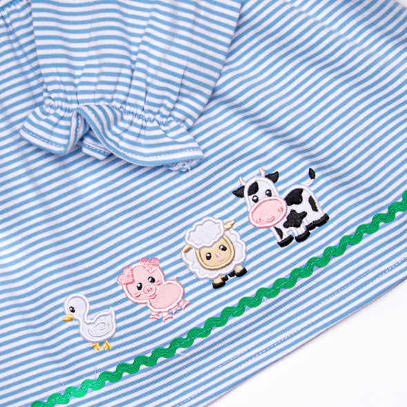 Barnyard Parade Applique Legging Set, Blue
