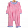 Lexie Ruffle Romper, Periwinkle and Medium Pink Stripe