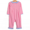 Lexie Ruffle Romper, Periwinkle and Medium Pink Stripe