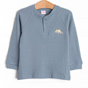 Bulldoze Builder Embroidered Waffle Knit Top, Blue