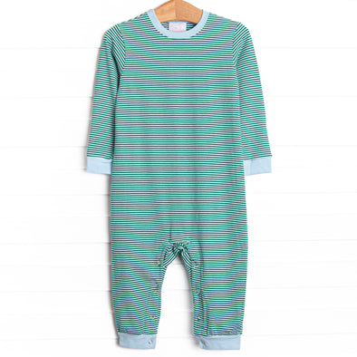 Luca Romper, Blue and Forest Green Stripe