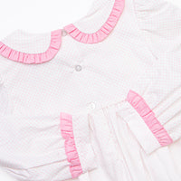 Dots and Decorations Smocked Ruffle Pant Set, Pink
