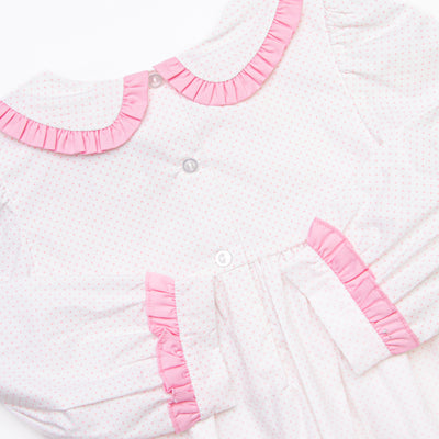 Dots and Decorations Smocked Ruffle Pant Set, Pink