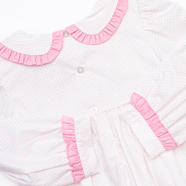 Dots and Decorations Smocked Ruffle Pant Set, Pink