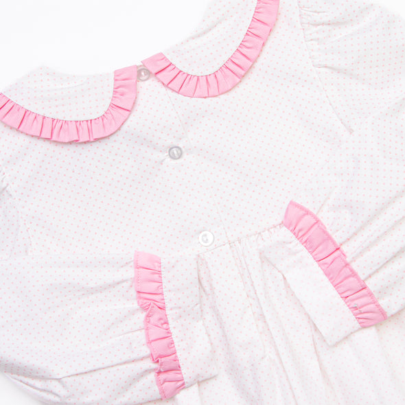 Dots and Decorations Smocked Ruffle Pant Set, Pink